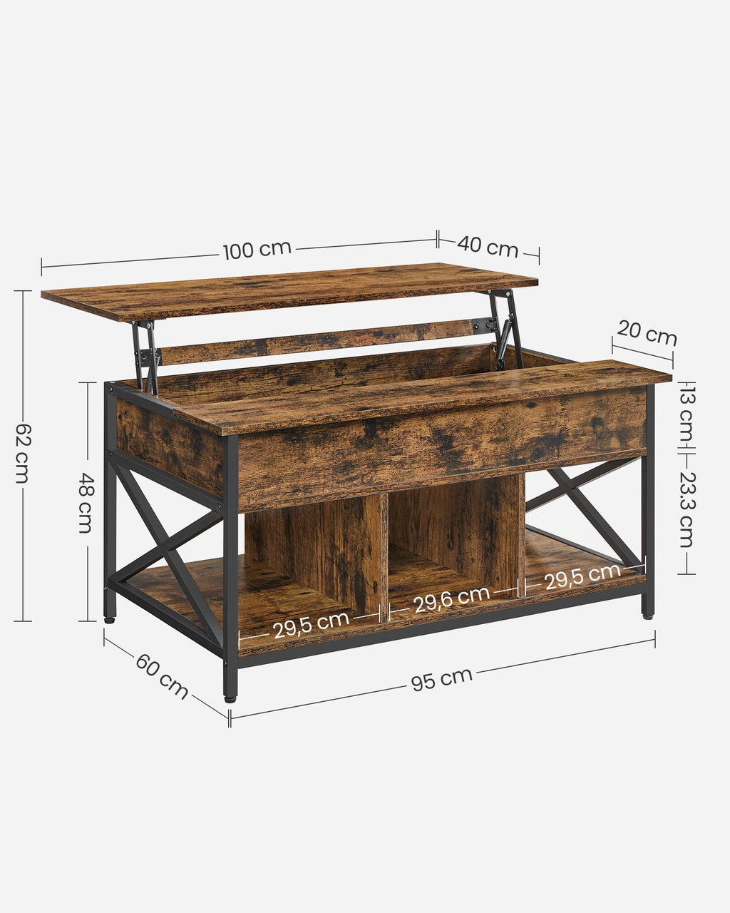 Höhenverstellbarer Kaffeetisch 60 x 100 x (48-62) cm