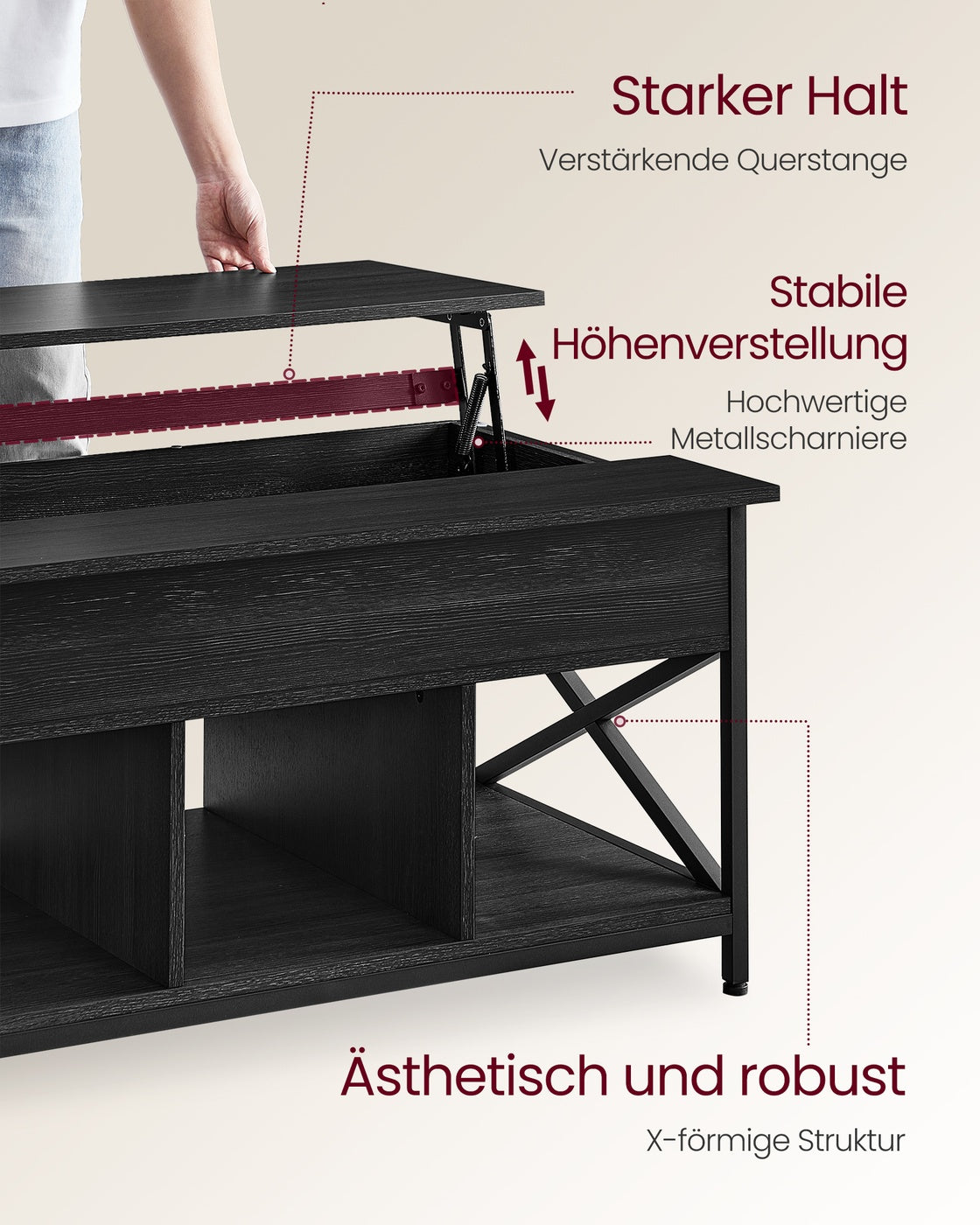 Couchtisch höhenverstellbar anthrazitgrau-schwarz