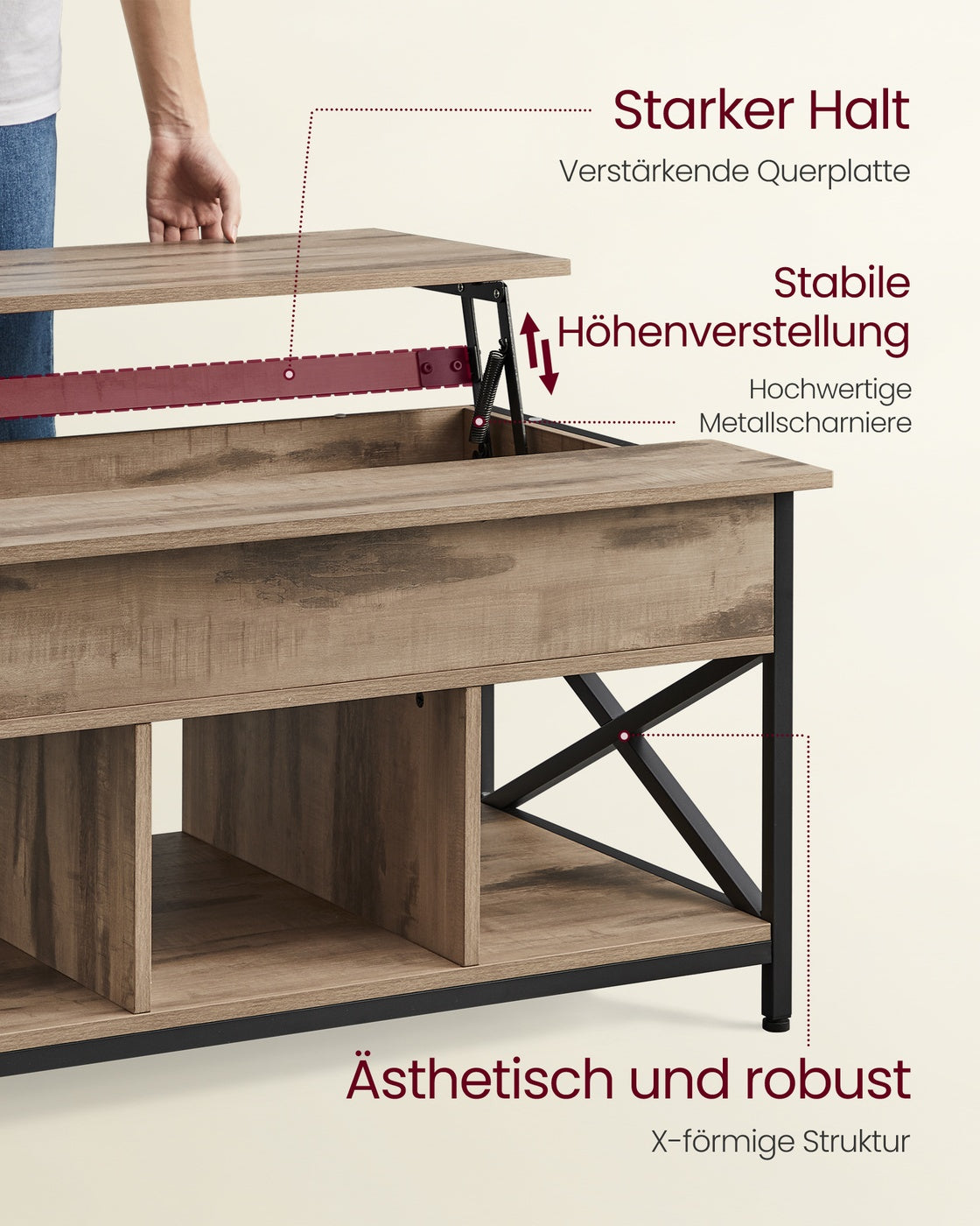 Couchtisch höhenverstellbar kamelbraun-schwarz