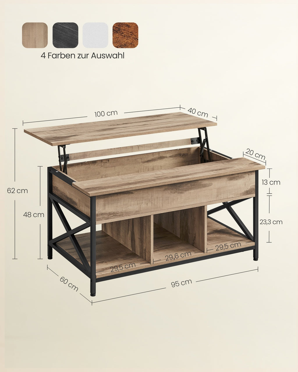 Couchtisch höhenverstellbar kamelbraun-schwarz