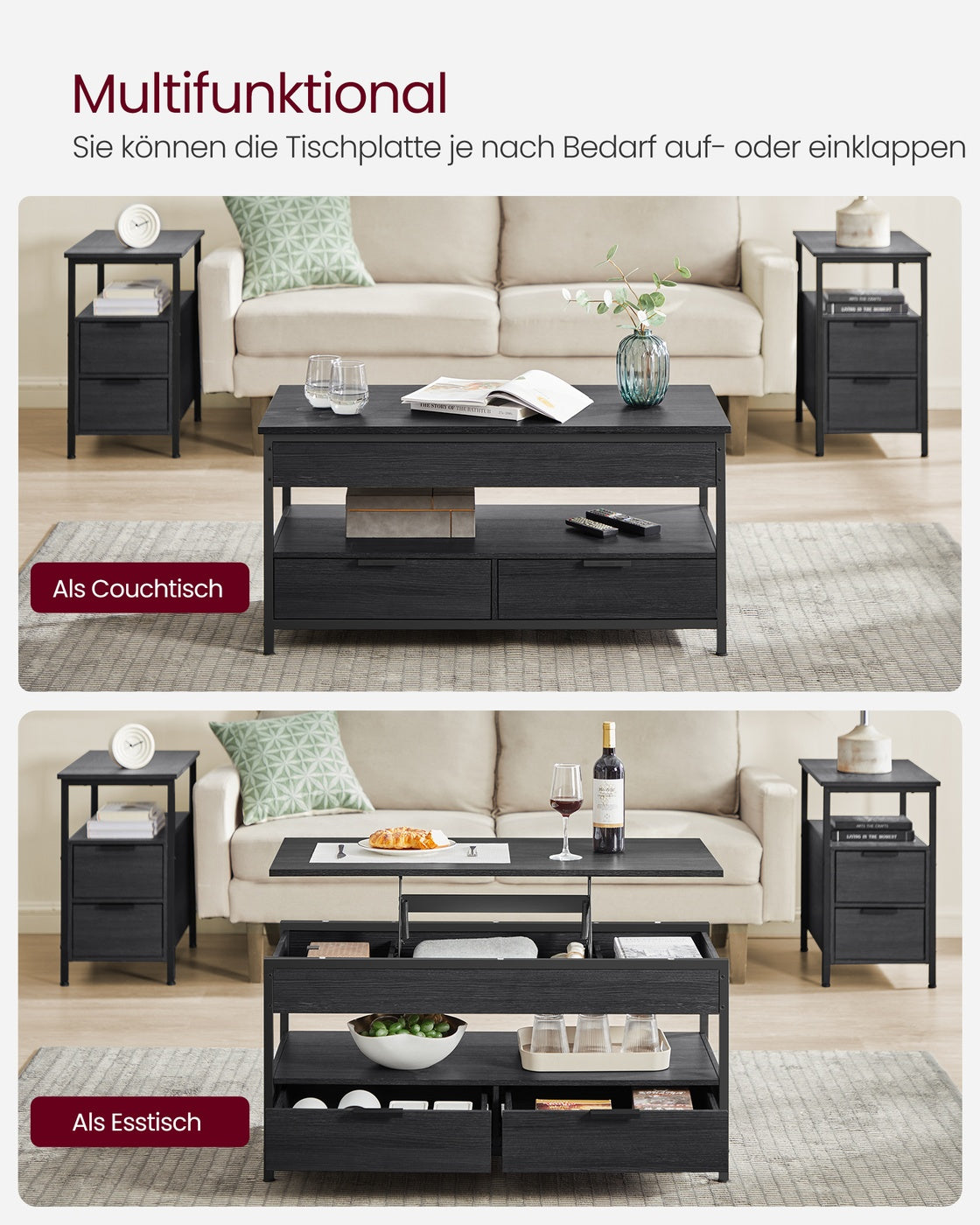 Kaffeetisch offenes Fach anthrazitgrau-tintenschwarz