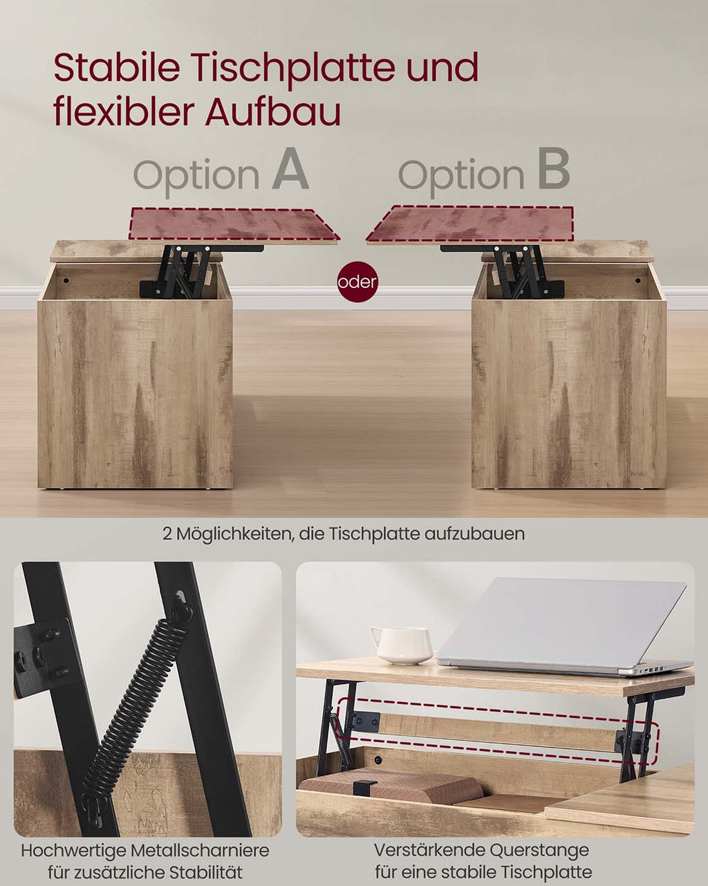 Couchtisch mit 2 Schubladen und Fächern
