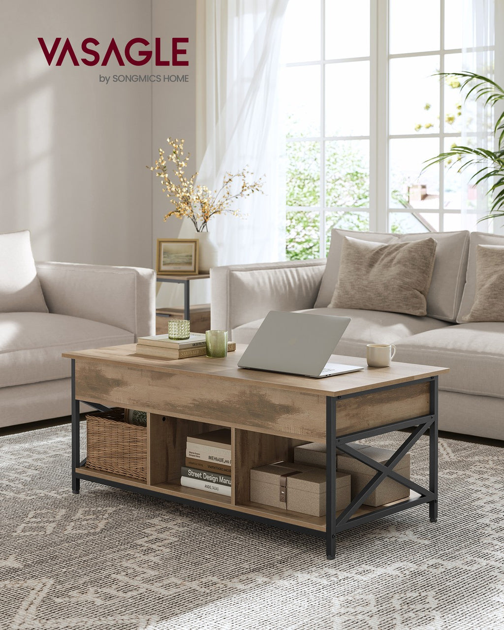 Couchtisch mit offenem und verstecktem Stauraum