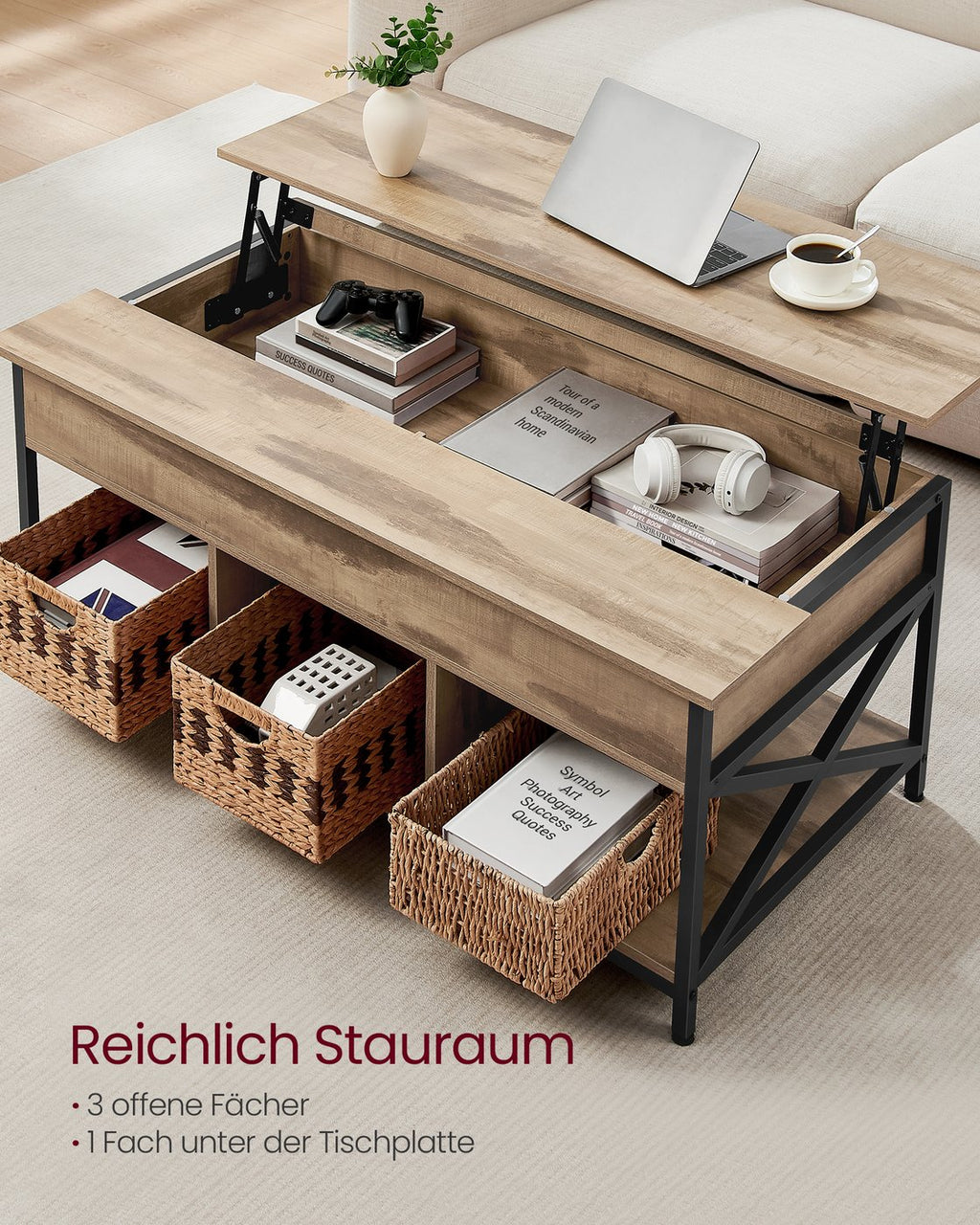 Couchtisch mit offenem und verstecktem Stauraum