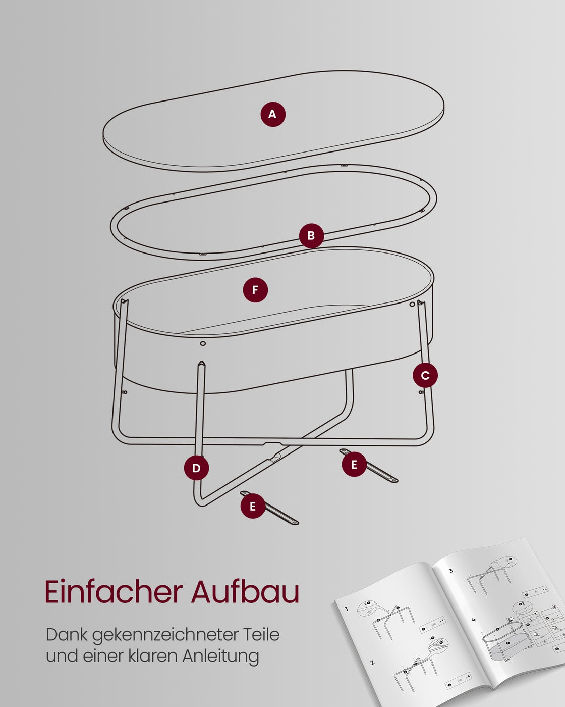 Couchtisch oval mit Stauraum und Stoffkorb Tintenschwarz-Schiefergrau