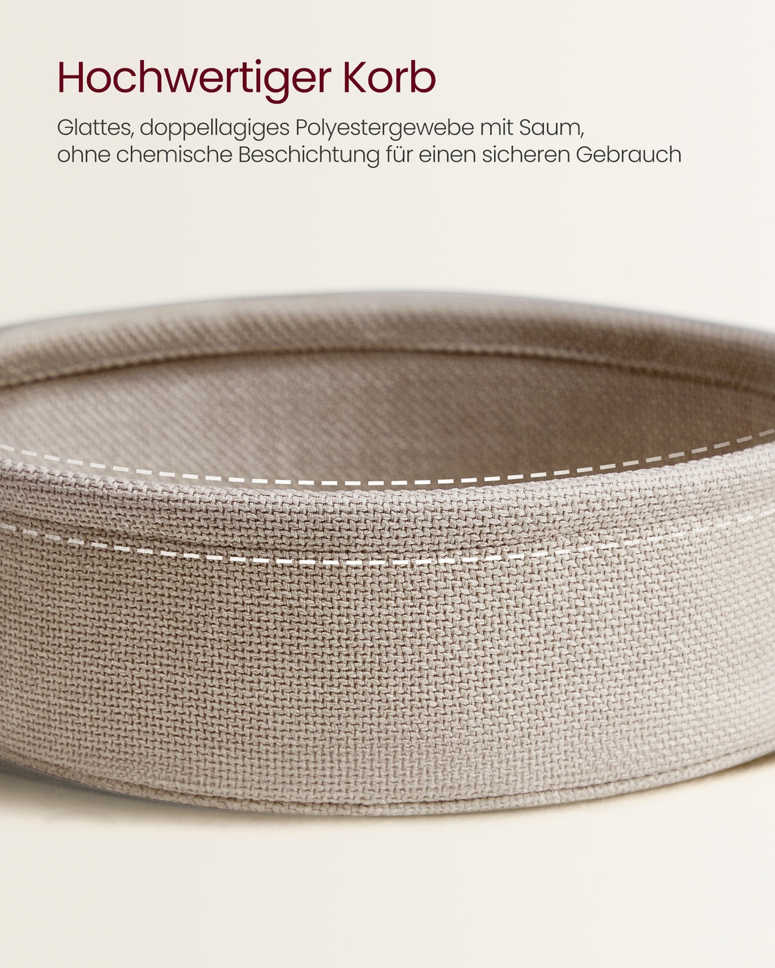 Couchtisch oval mit Stauraum und Stoffkorb Mattweiß-Kamelbraun