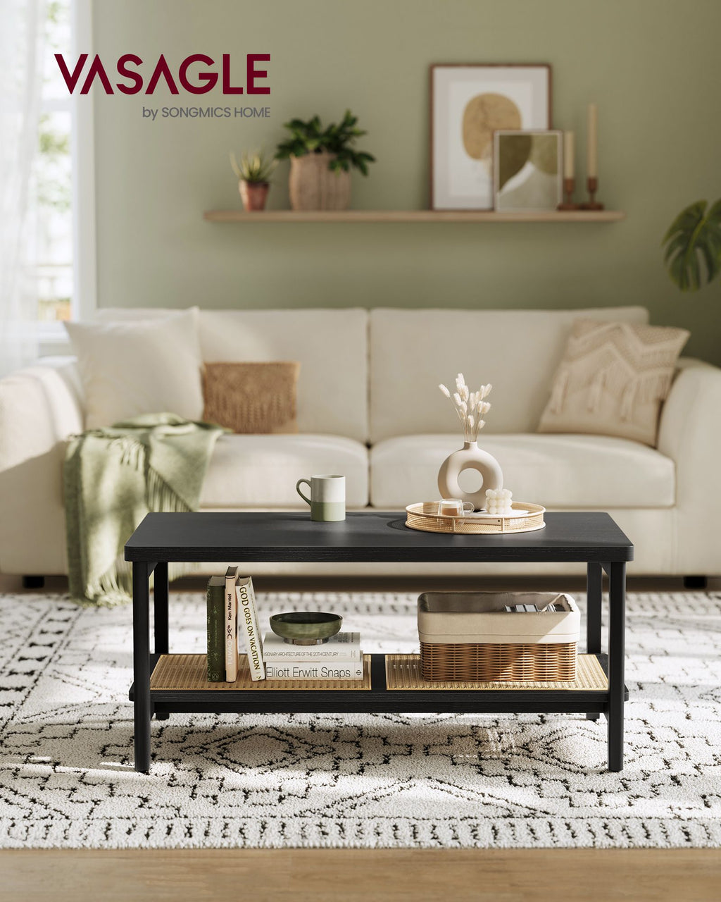 Couchtisch 2 Ebenen mit Stauraum Boho-Stil