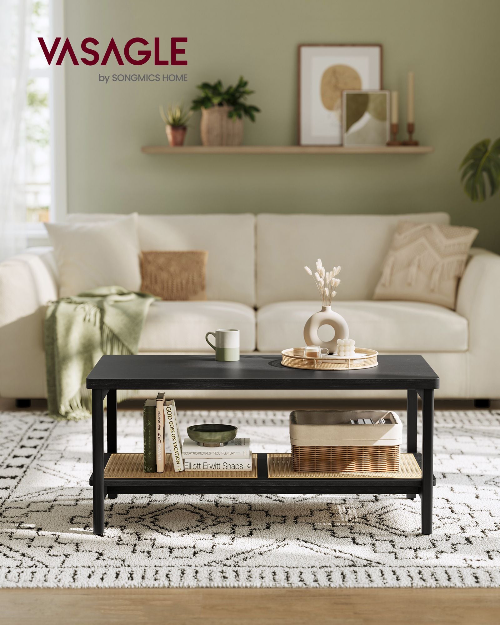 Couchtisch 2 Ebenen mit Stauraum Boho-Stil