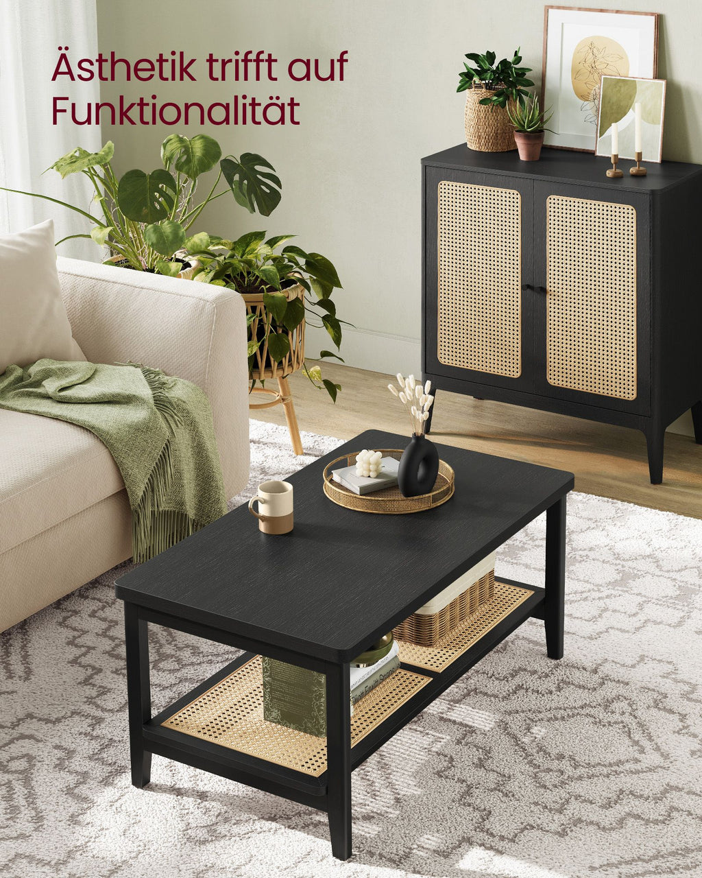 Couchtisch 2 Ebenen mit Stauraum Boho-Stil
