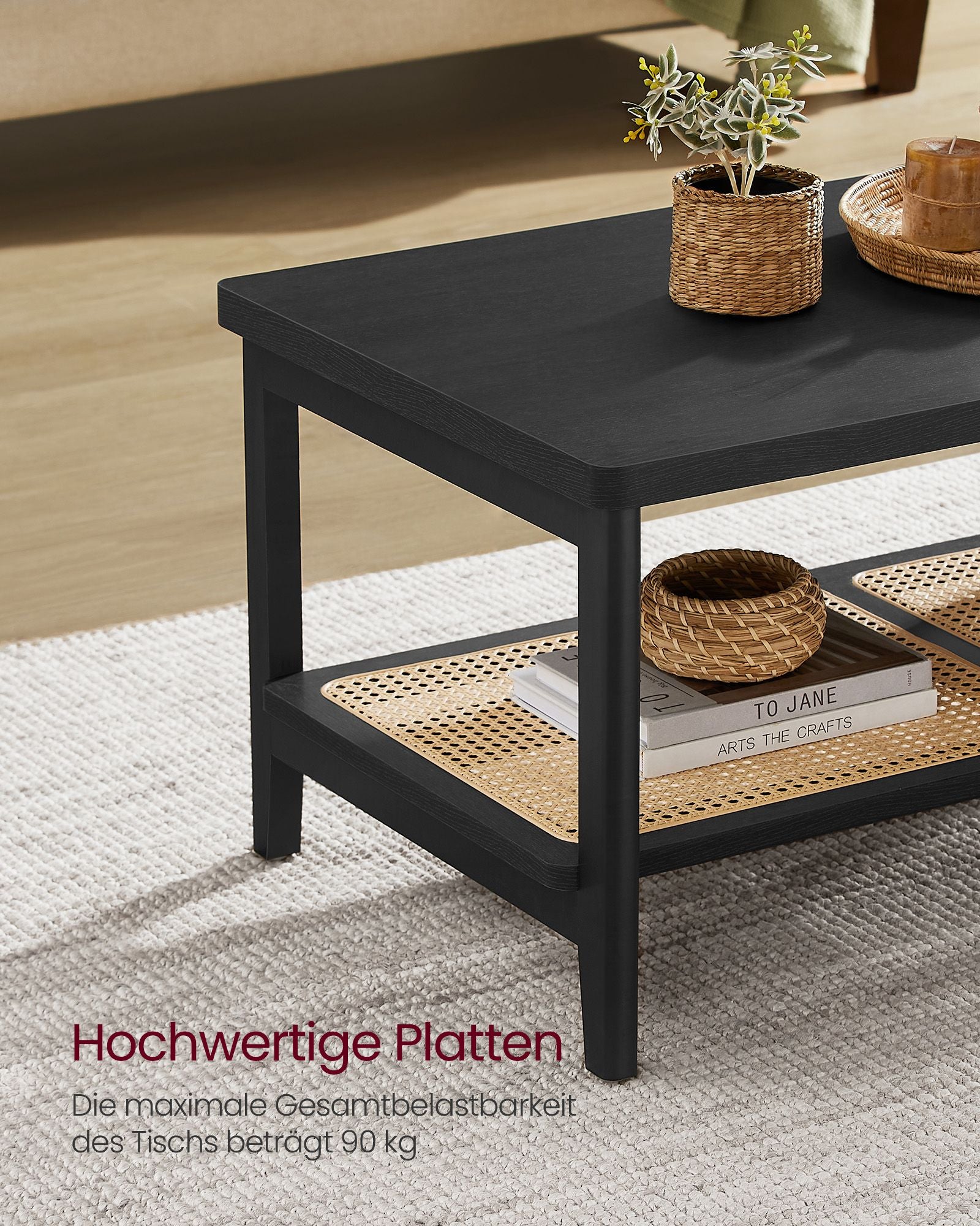 Couchtisch 2 Ebenen mit Stauraum Boho-Stil