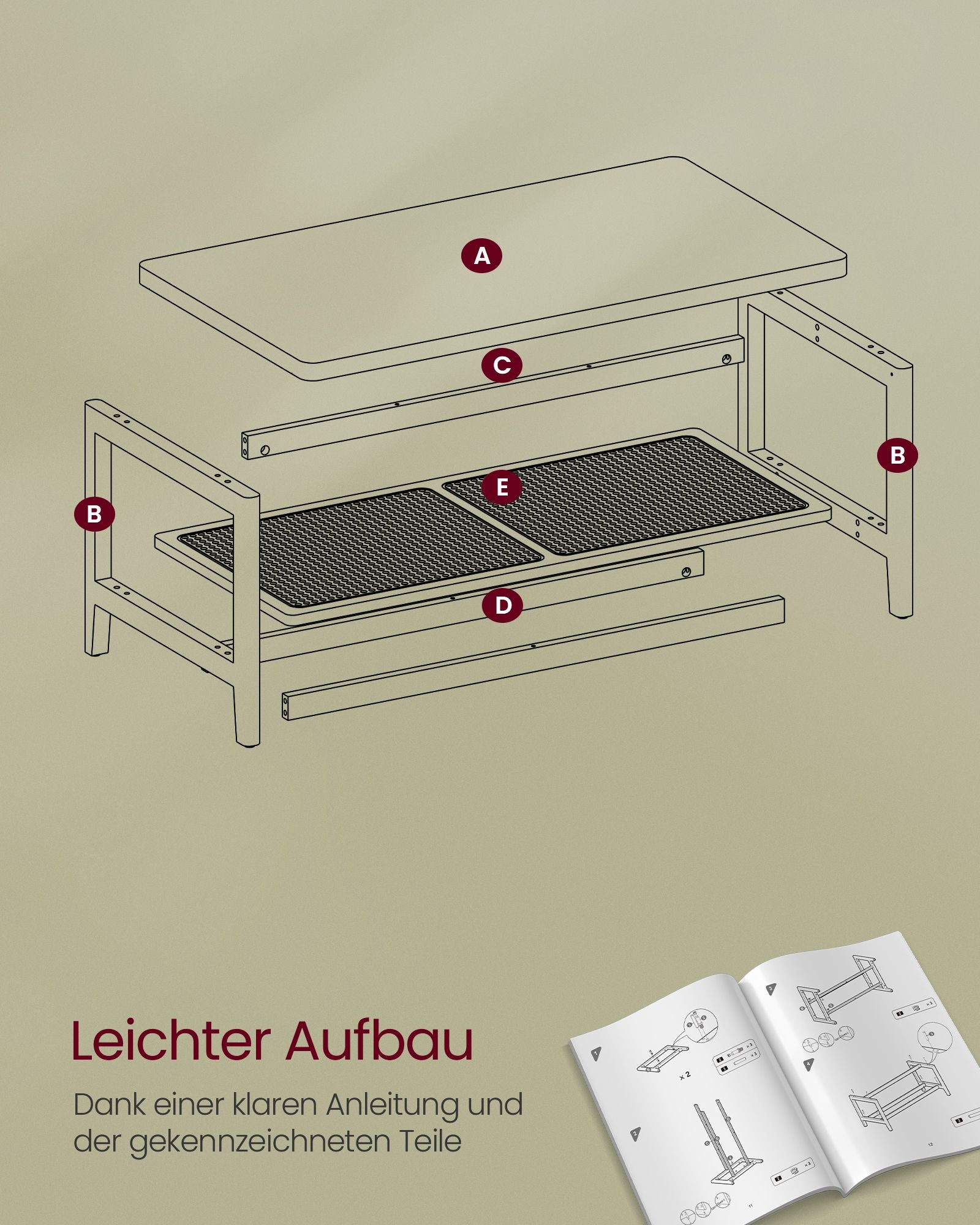 Couchtisch 2 Ebenen mit Stauraum Boho-Stil