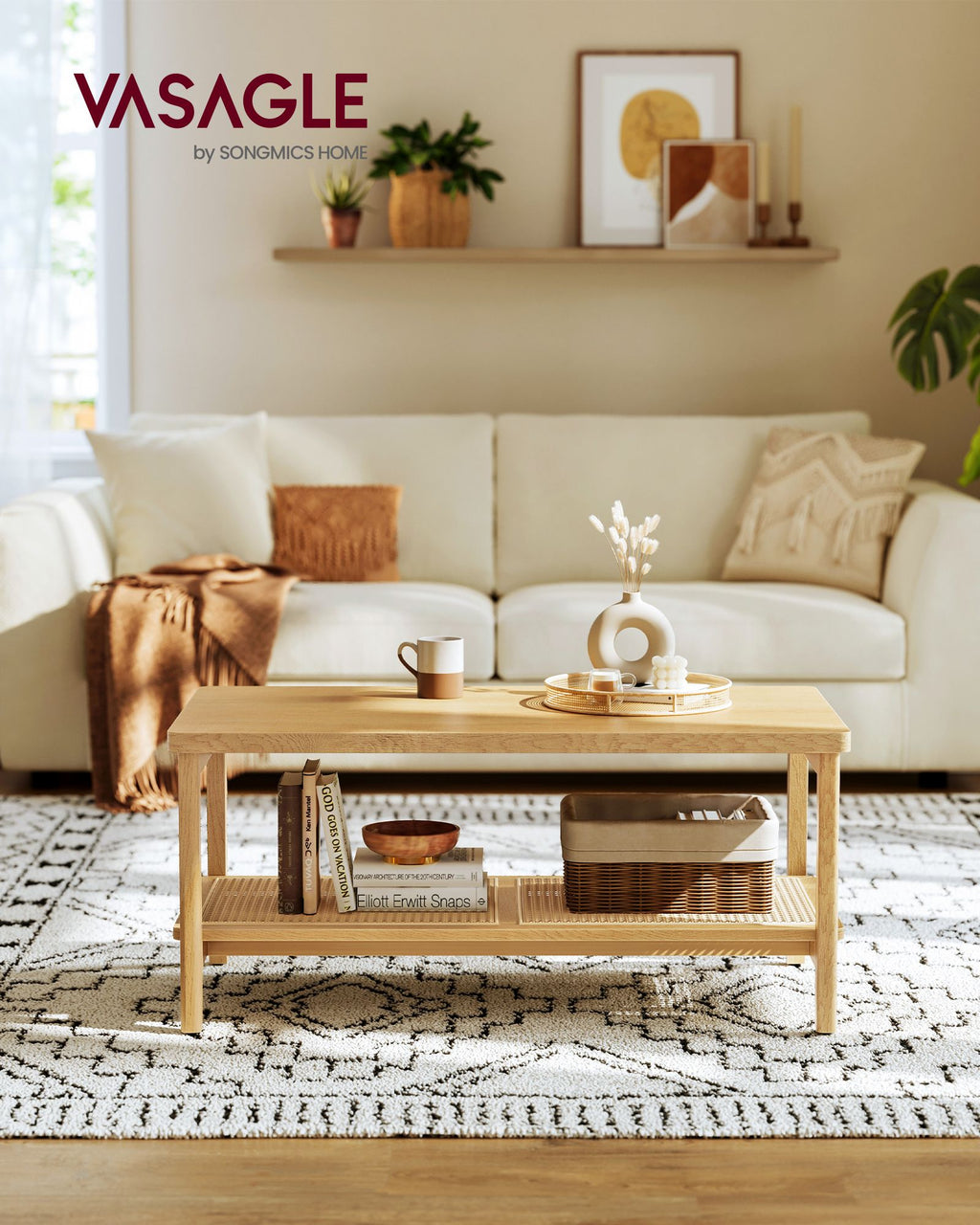 Couchtisch 2 Ebenen mit Stauraum Boho-Stil
