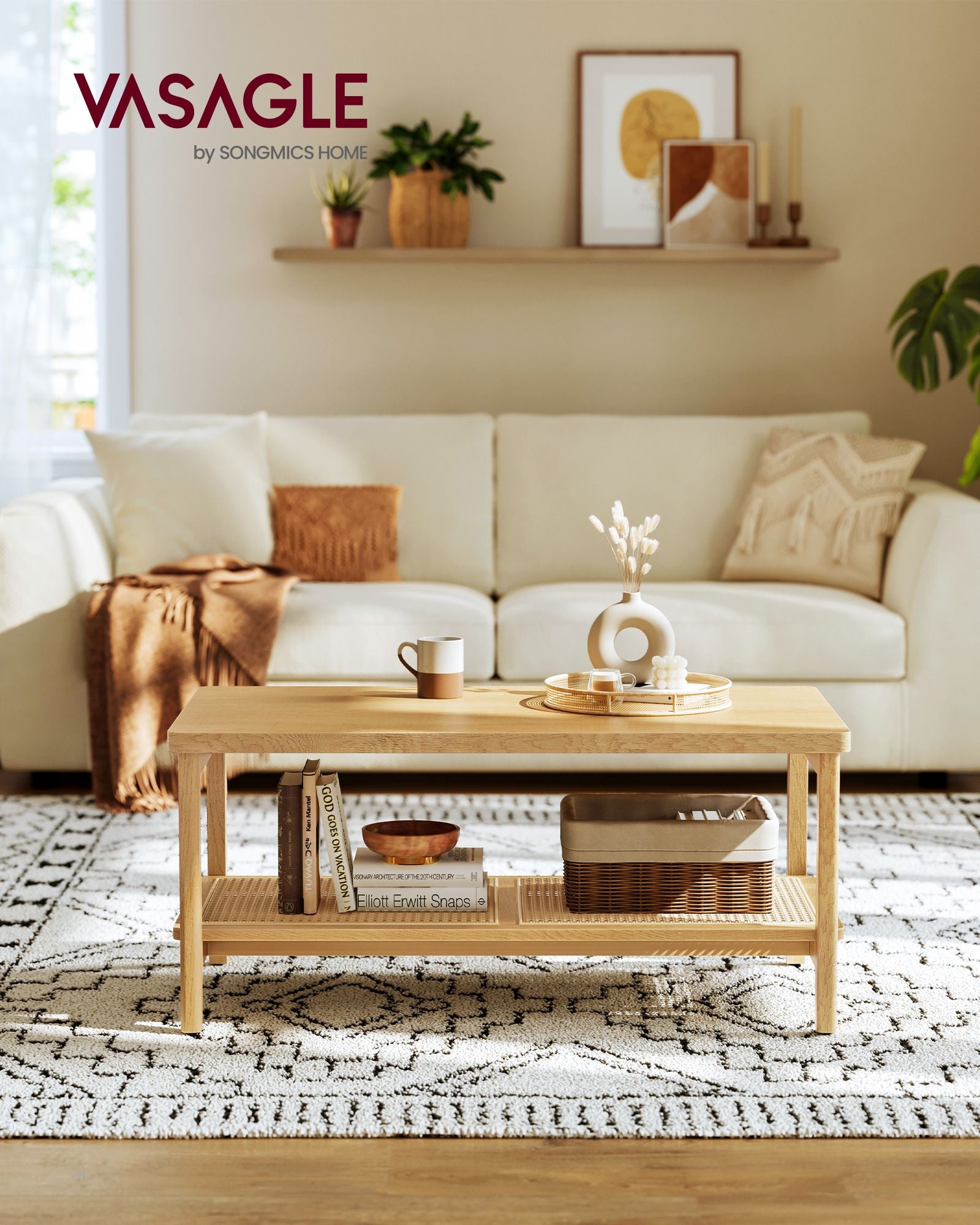 Couchtisch 2 Ebenen mit Stauraum Boho-Stil