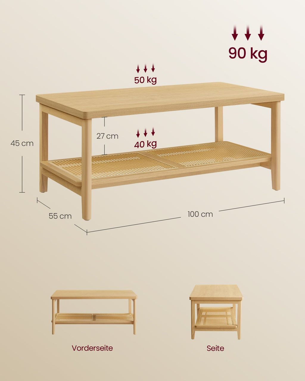 Couchtisch 2 Ebenen mit Stauraum Boho-Stil
