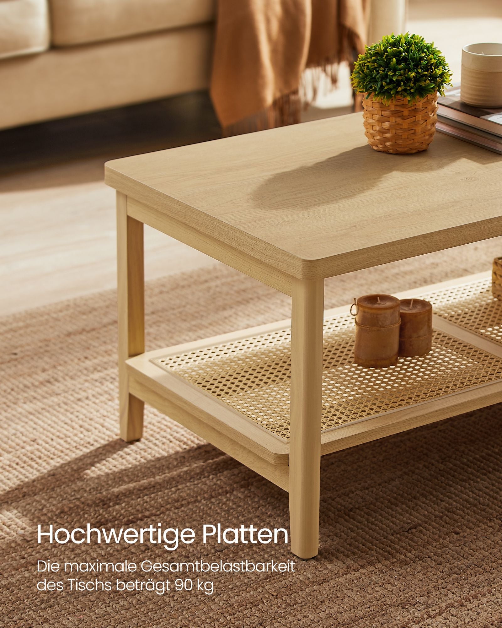 Couchtisch 2 Ebenen mit Stauraum Boho-Stil