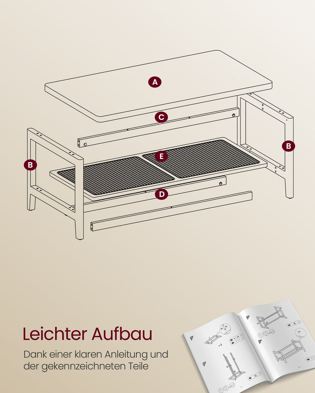 Couchtisch 2 Ebenen mit Stauraum Boho-Stil