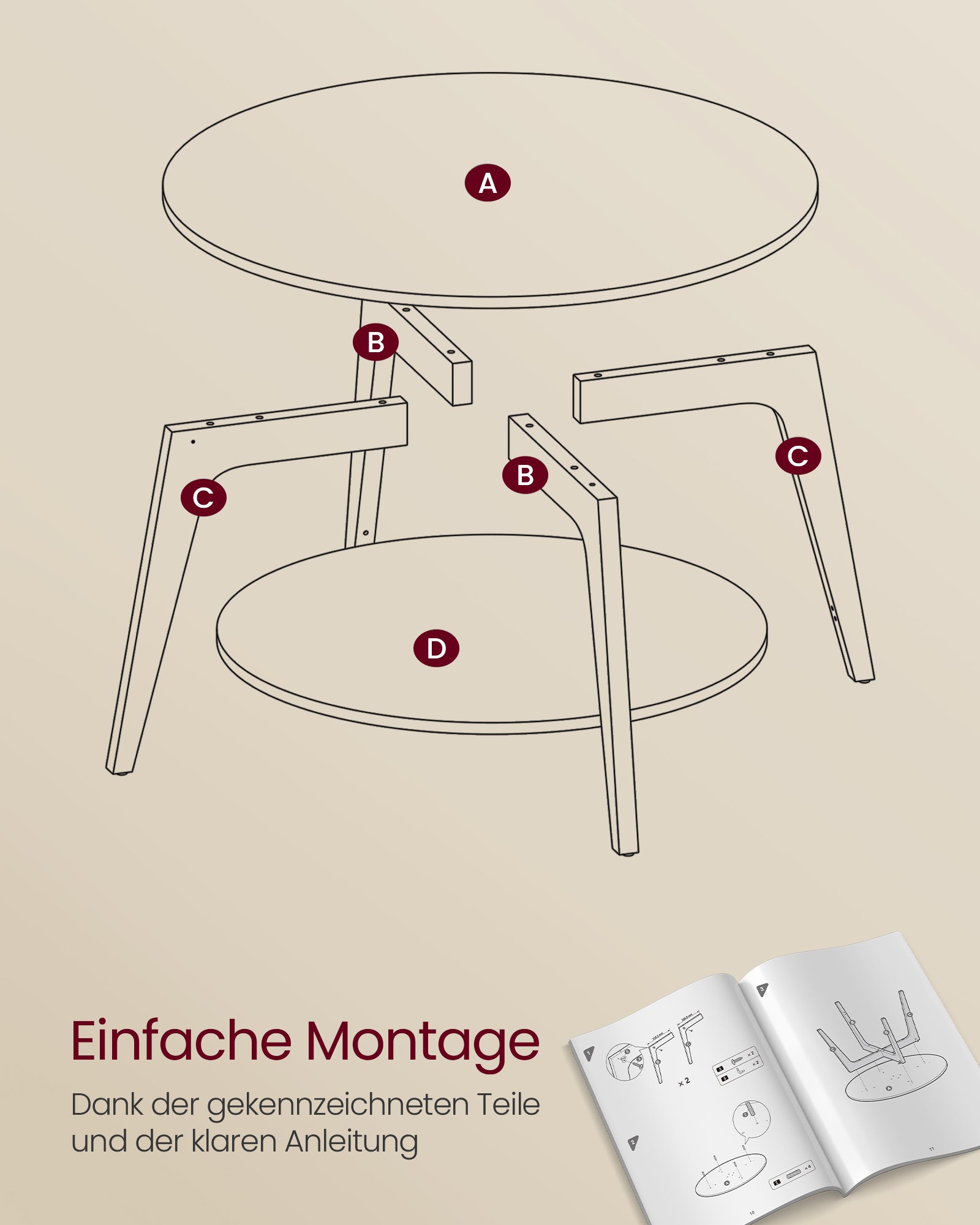 Couchtisch 2 Ebenen einfach zu montieren anthrazitgrau