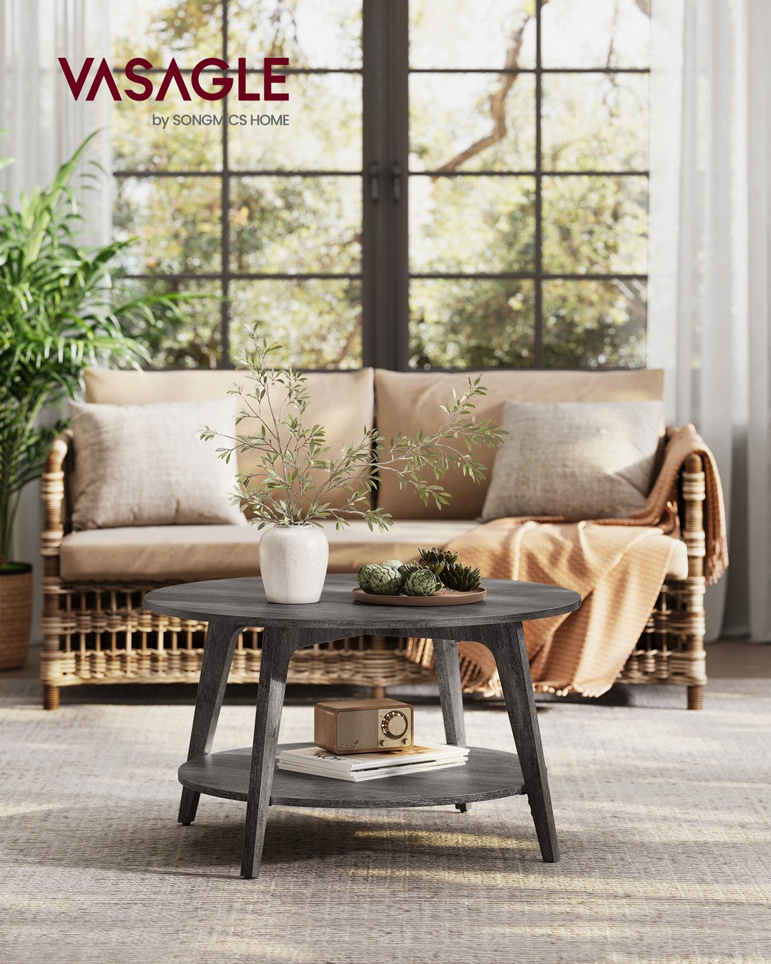 Couchtisch rund mit 2 Ebenen 80 cm d nebelgrau