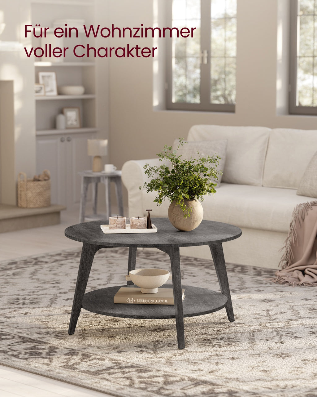 Couchtisch rund mit 2 Ebenen 80 cm d nebelgrau