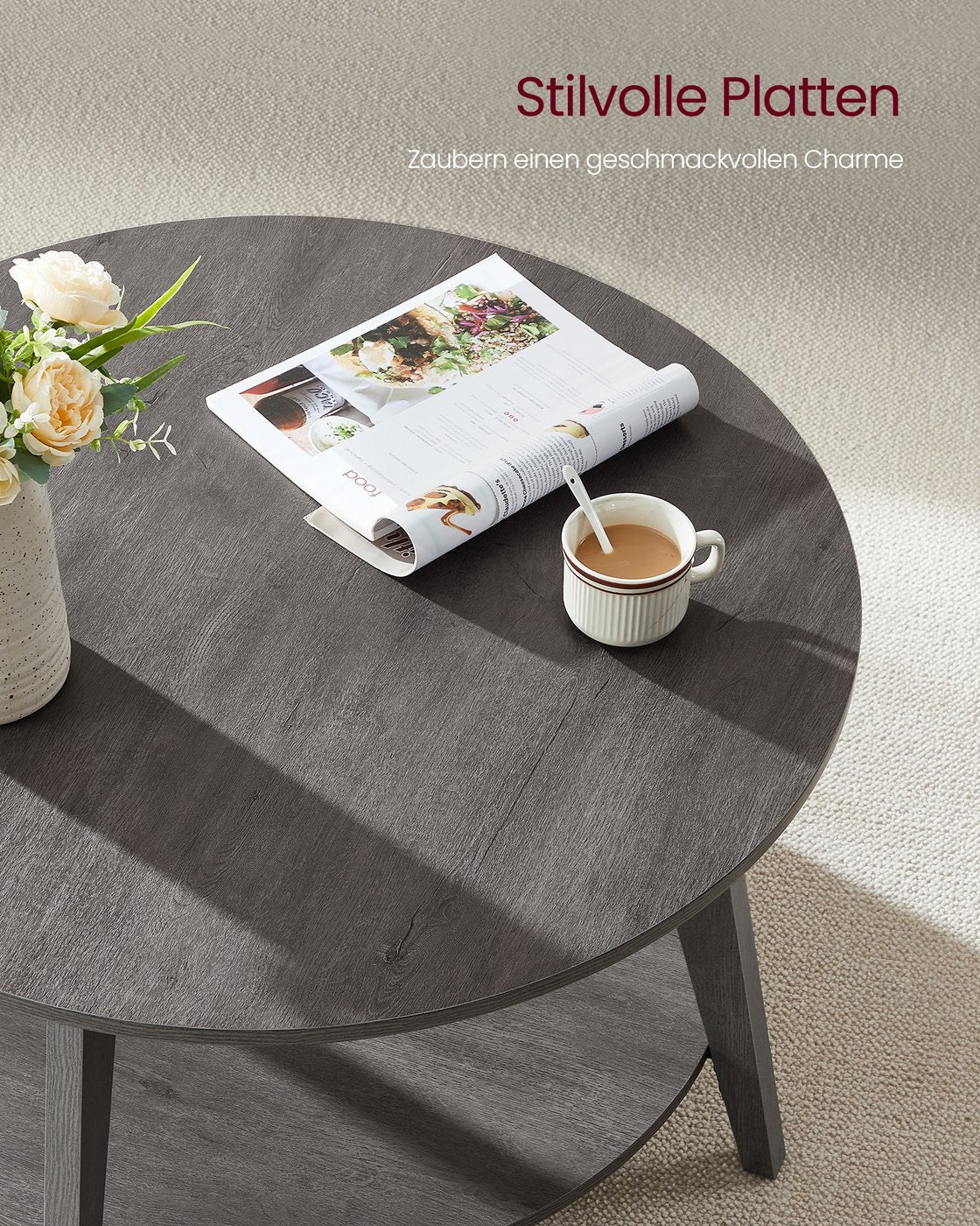 Couchtisch rund mit 2 Ebenen 80 cm d nebelgrau