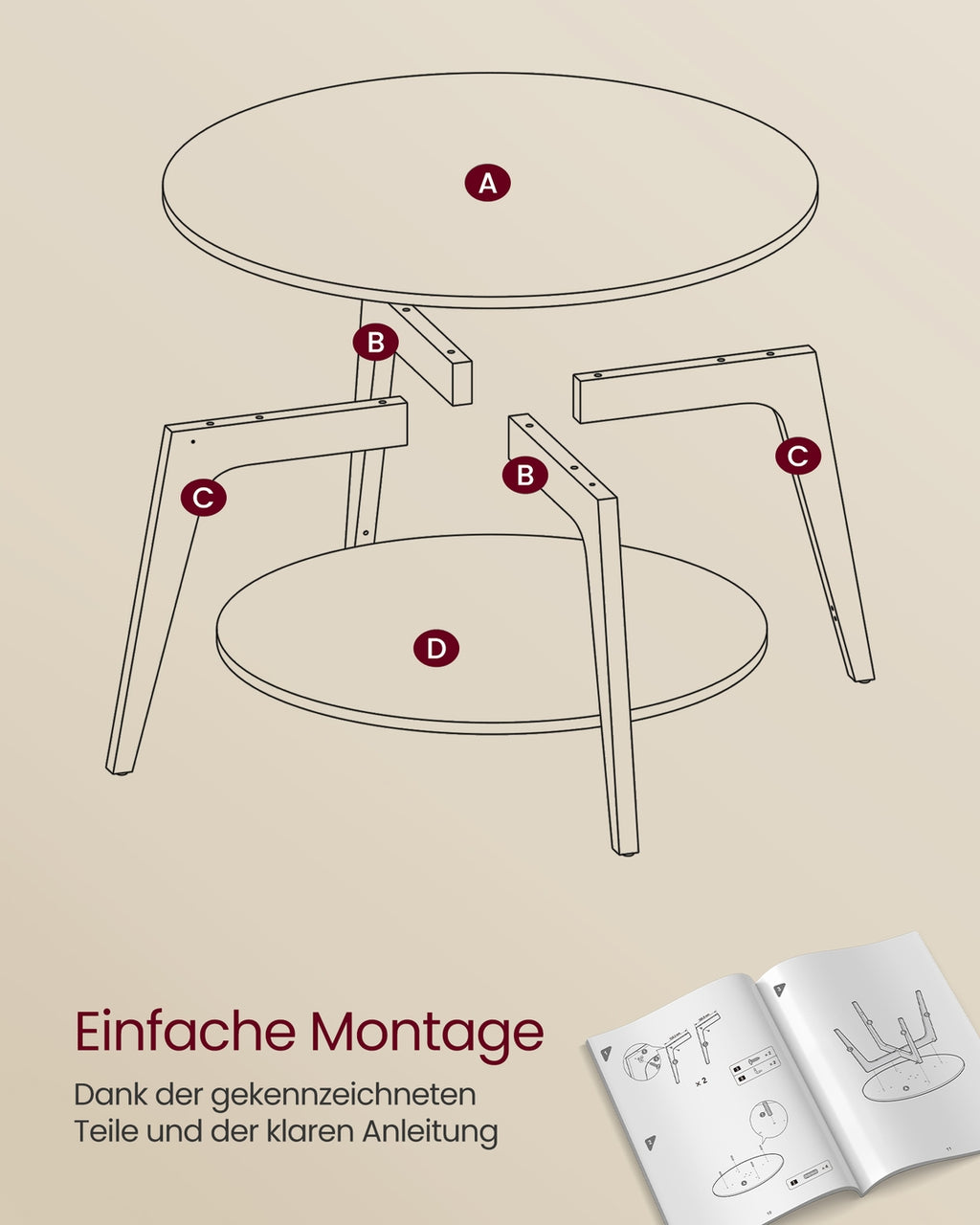 Couchtisch rund mit 2 Ebenen 80 cm d nebelgrau
