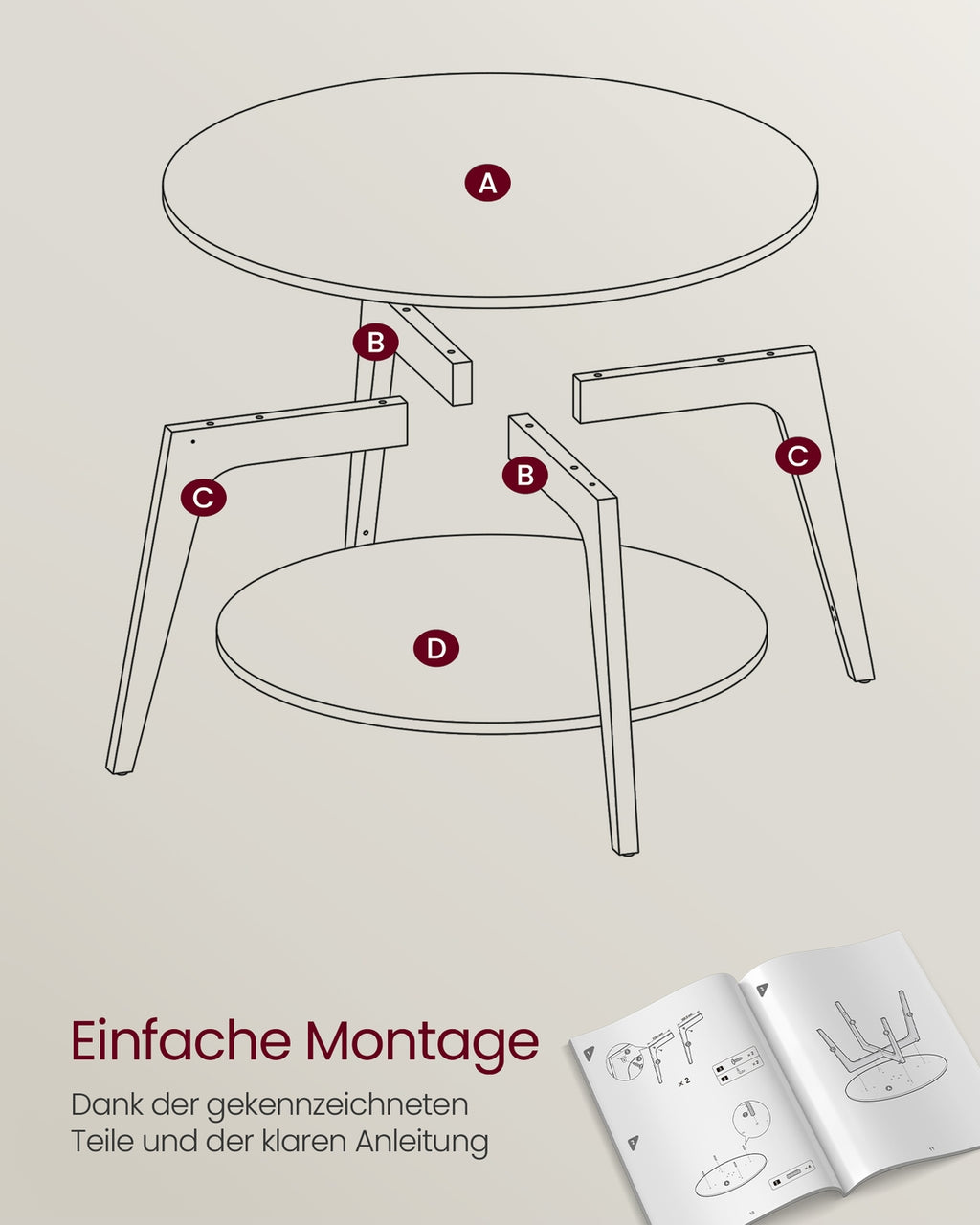 Couchtisch 2 Ebenen einfach zu montieren