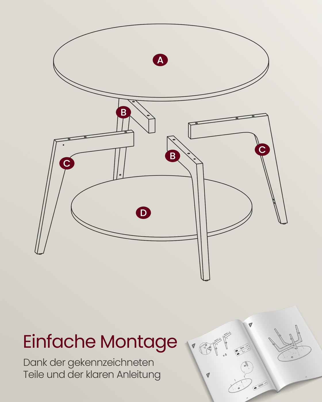 Couchtisch 2 Ebenen einfach zu montieren