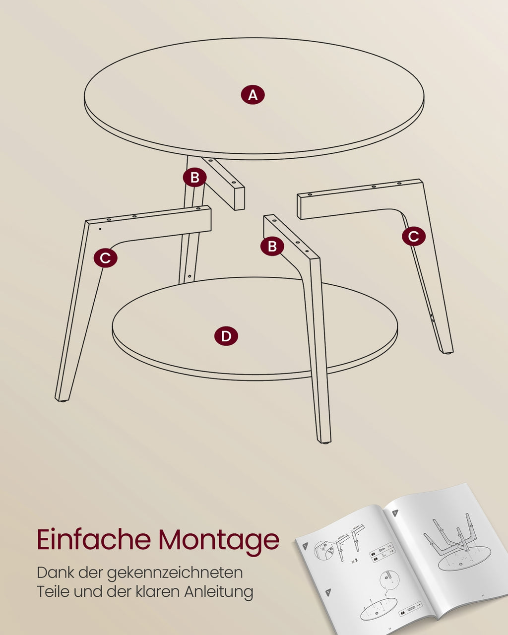 Couchtisch 2 Ebenen einfach zu montieren