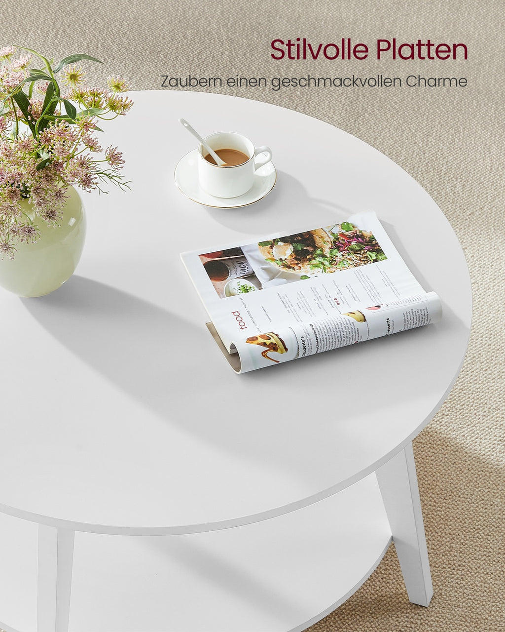 Couchtisch 2 Ebenen einfach zu montieren schneeweiß