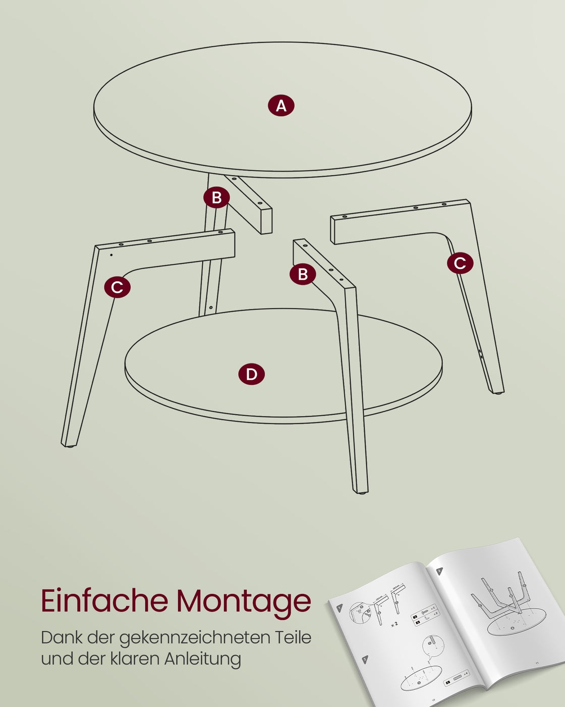 Couchtisch 2 Ebenen einfach zu montieren schneeweiß