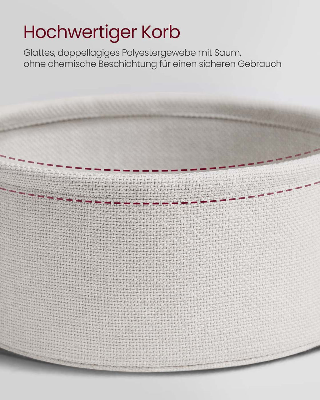Couchtisch rund mit Korb aus Stoff zementgrau-cremeweiß