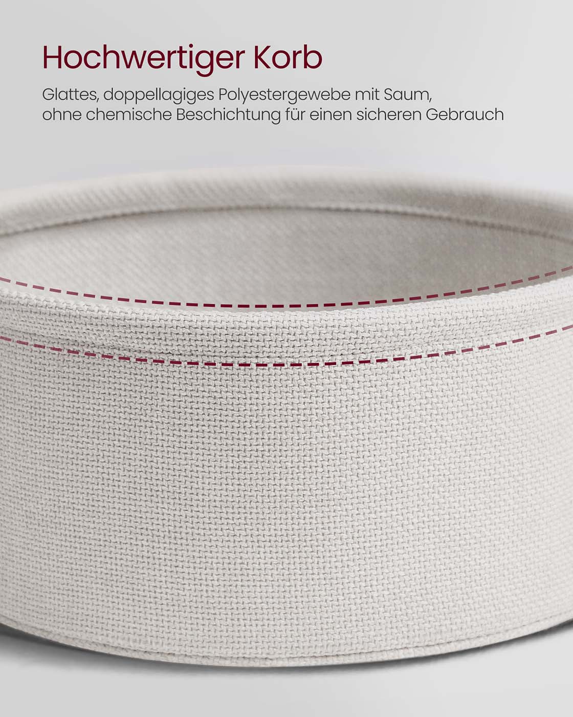 Couchtisch rund mit Korb aus Stoff zementgrau-cremeweiß