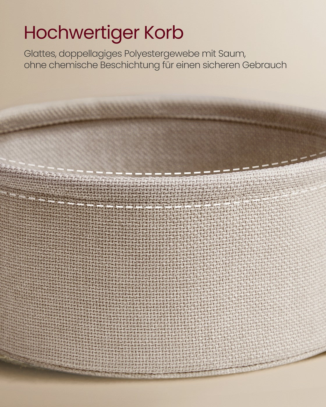 Couchtisch mit Korb aus Stoff mattweiß-kamelbraun