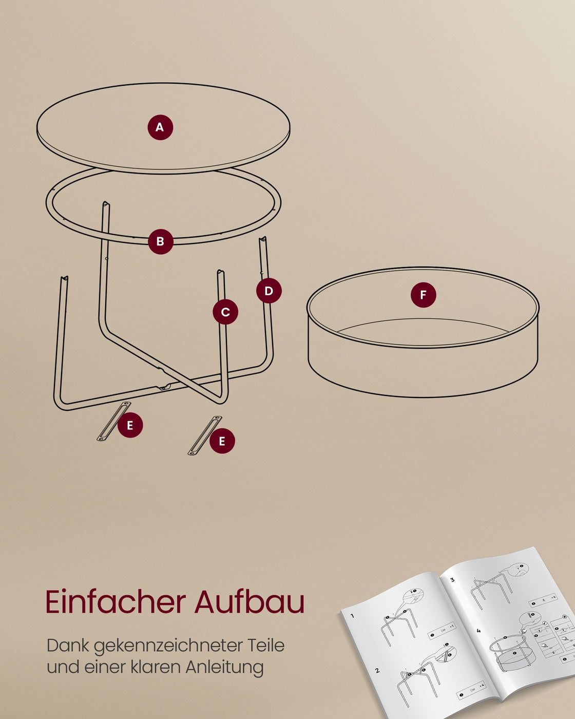 Couchtisch mit Korb aus Stoff mattweiß-kamelbraun