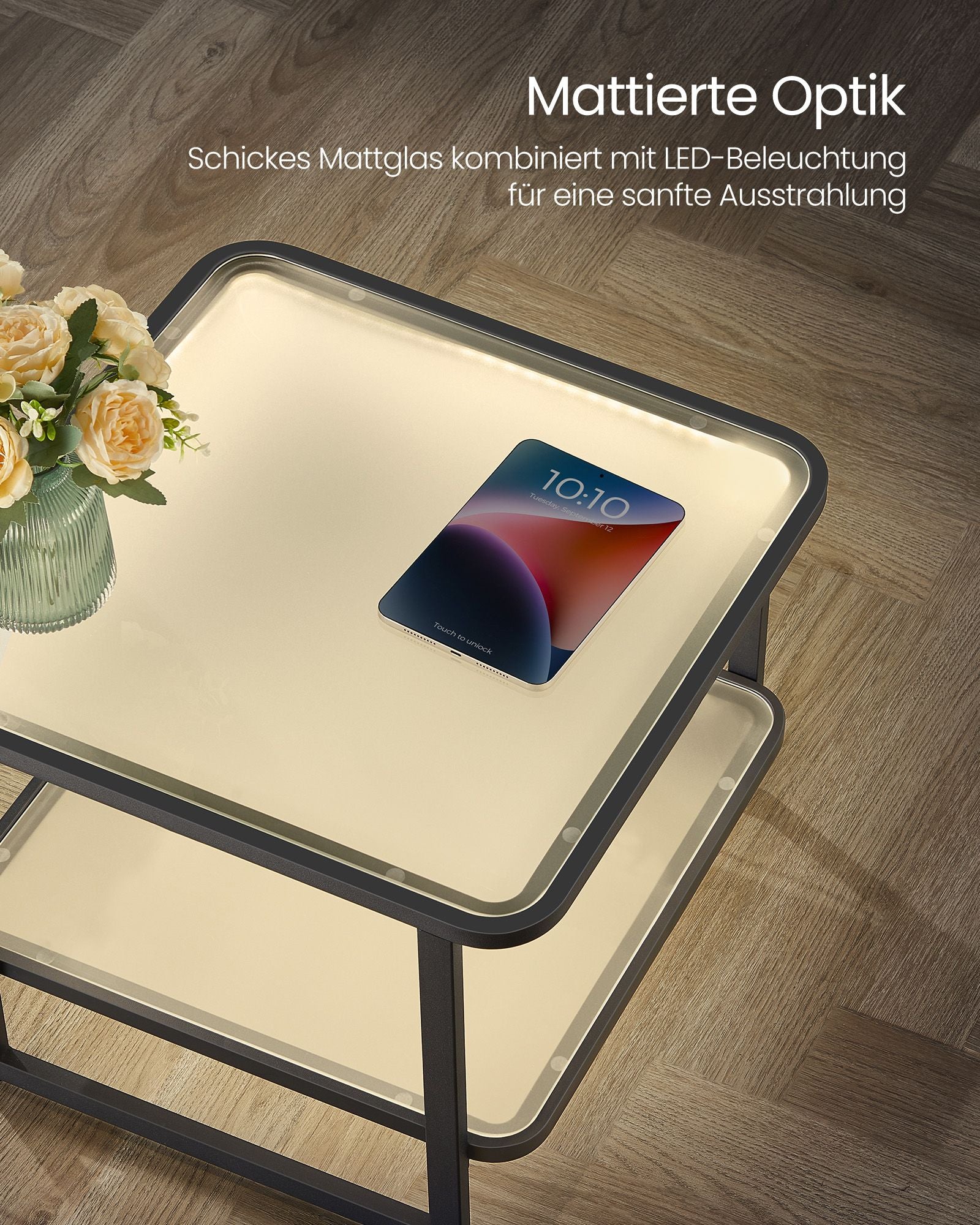 Couchtisch 2er-Set mit LED-Licht wolkenweiß-tintenschwarz