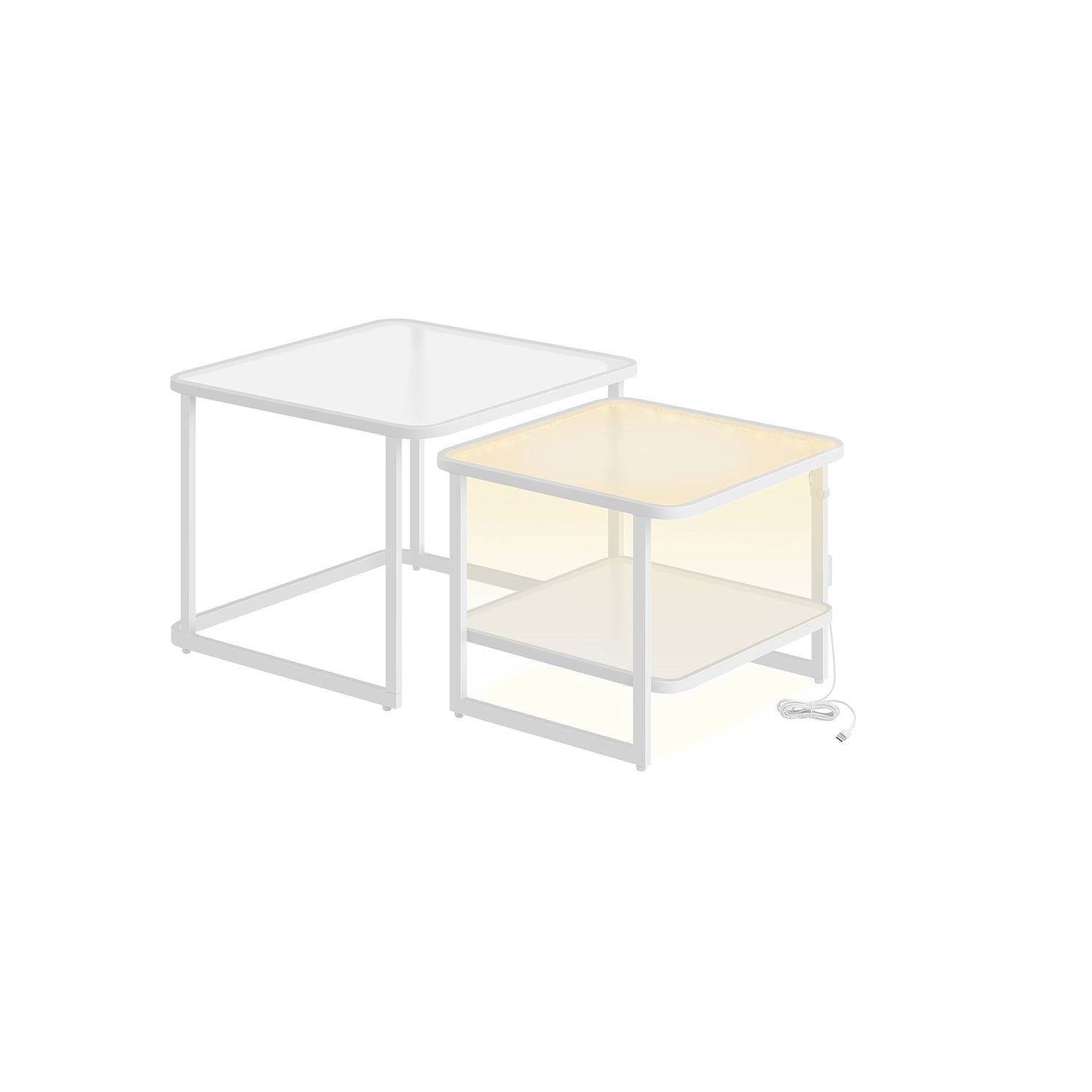 Couchtisch 2er-Set mit LED-Licht wolkenweiß-perlweiß