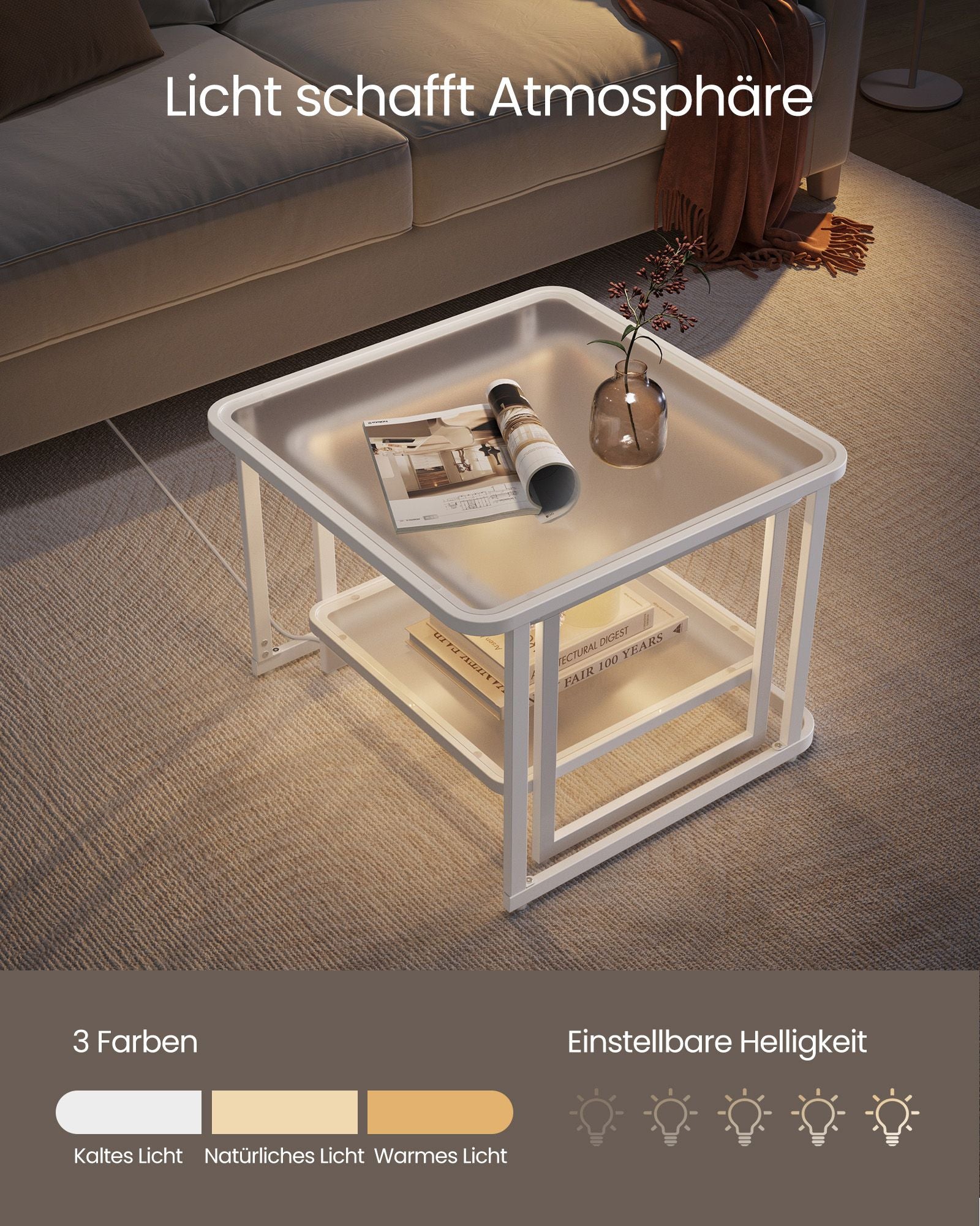 Couchtisch 2er-Set mit LED-Licht wolkenweiß-perlweiß