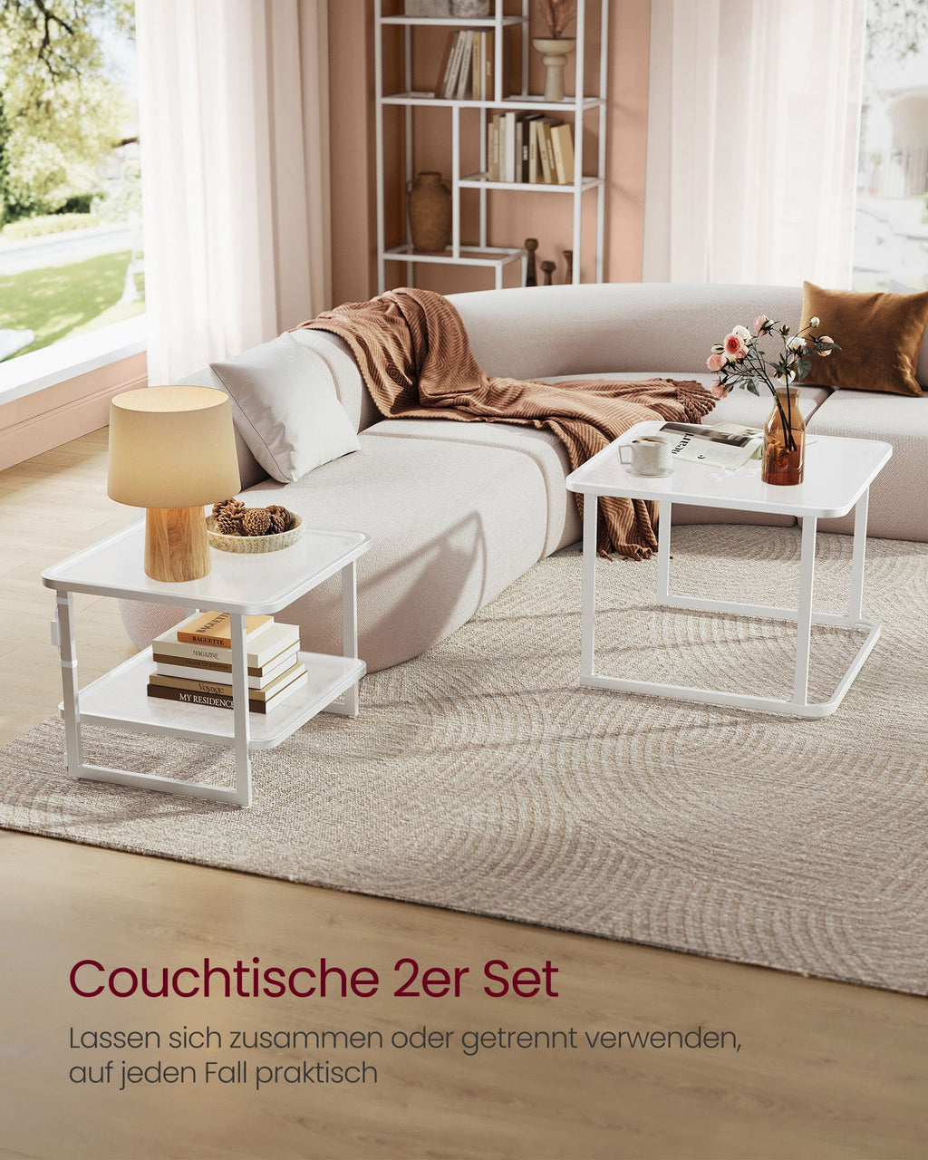 Couchtisch 2er-Set mit LED-Licht wolkenweiß-perlweiß