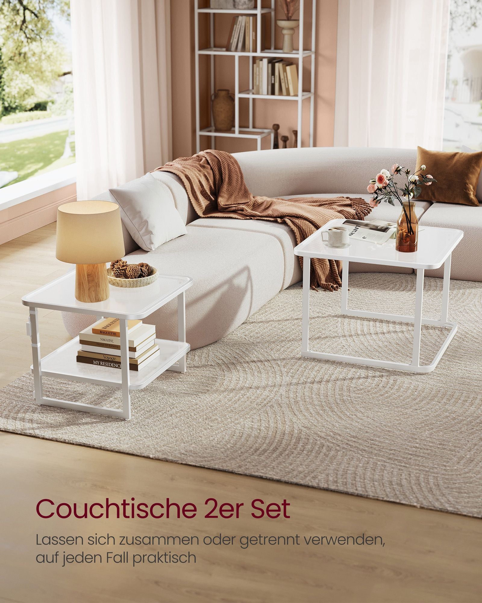 Couchtisch 2er-Set mit LED-Licht wolkenweiß-perlweiß