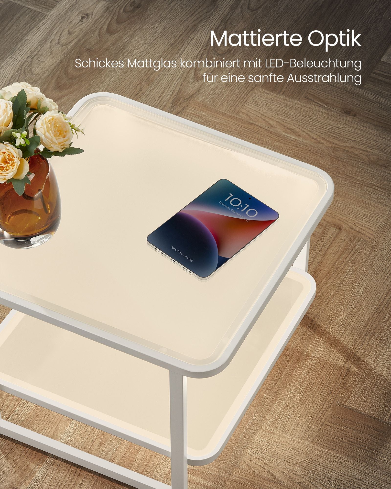 Couchtisch 2er-Set mit LED-Licht wolkenweiß-perlweiß