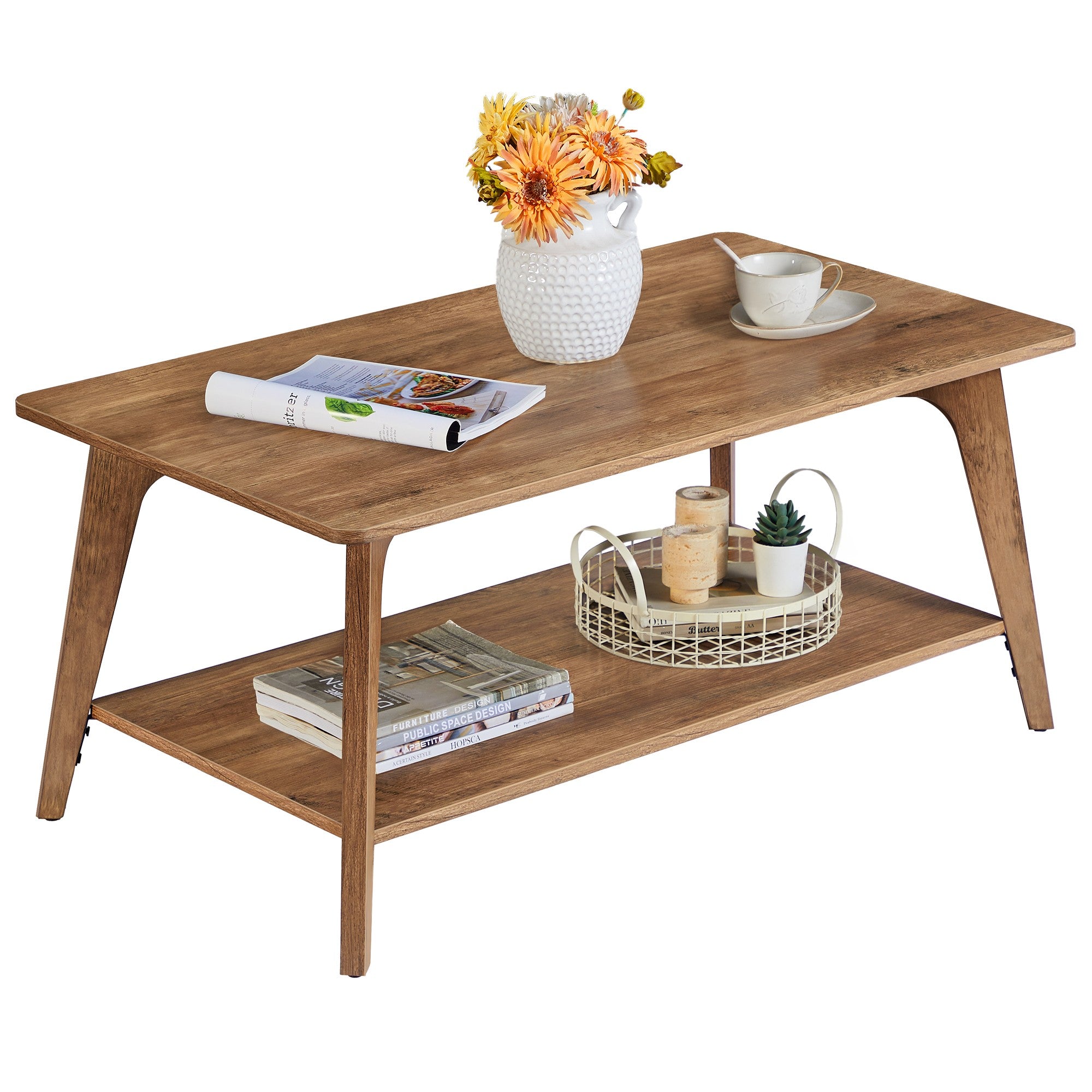 Couchtisch rund mit 2 Ebenen 100 x 55 x 45 cm erdbraun