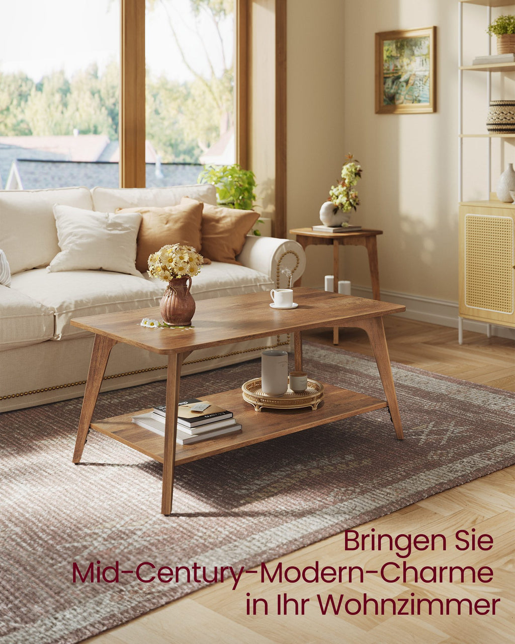 Couchtisch rund mit 2 Ebenen 100 x 55 x 45 cm erdbraun