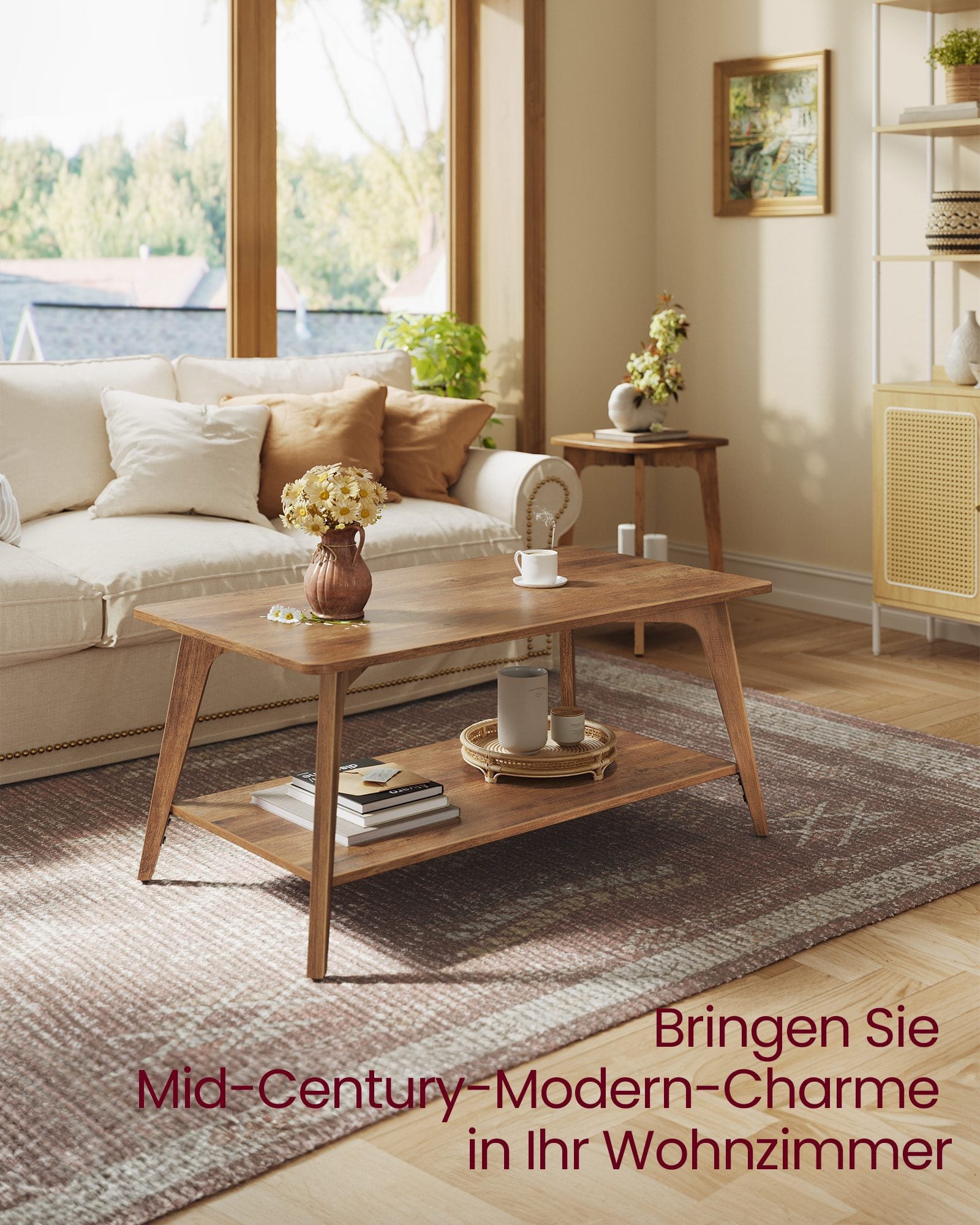 Couchtisch rund mit 2 Ebenen 100 x 55 x 45 cm erdbraun