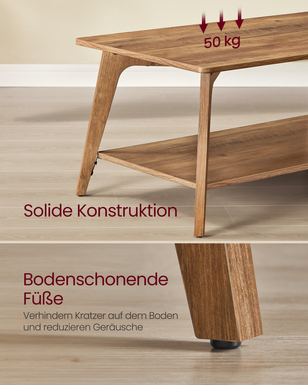 Couchtisch rund mit 2 Ebenen 100 x 55 x 45 cm erdbraun