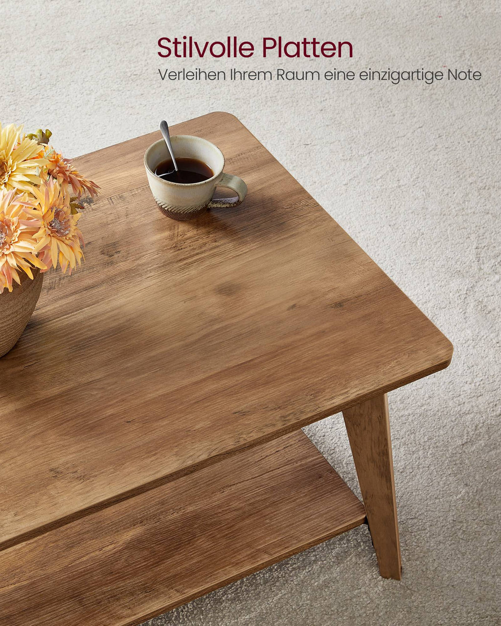 Couchtisch rund mit 2 Ebenen 100 x 55 x 45 cm erdbraun