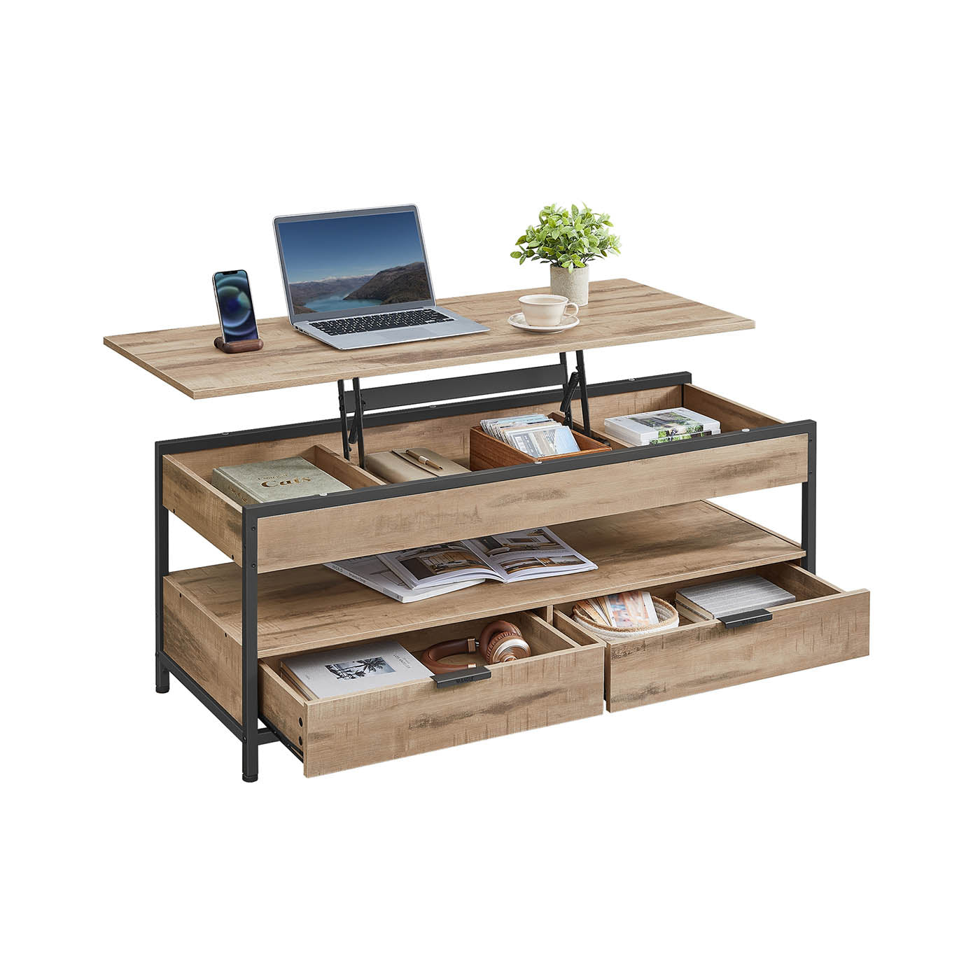 Couchtisch mit Schubladen 50 x 120 cm Kamelbraun-tintenschwarz