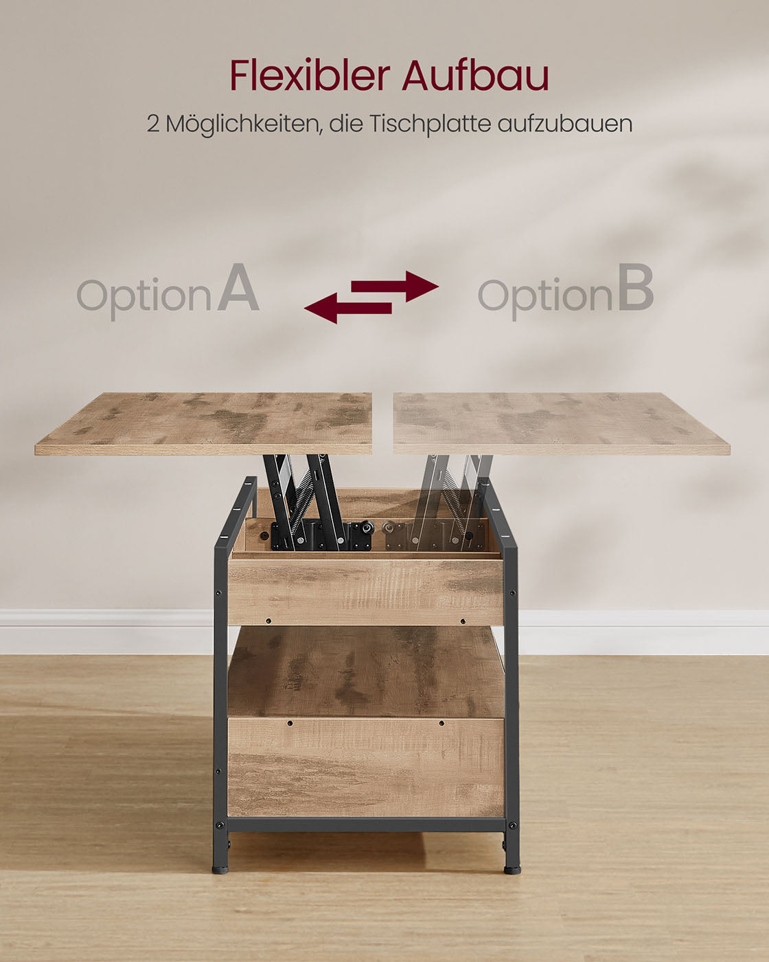 Couchtisch mit Schubladen 50 x 120 cm Kamelbraun-tintenschwarz