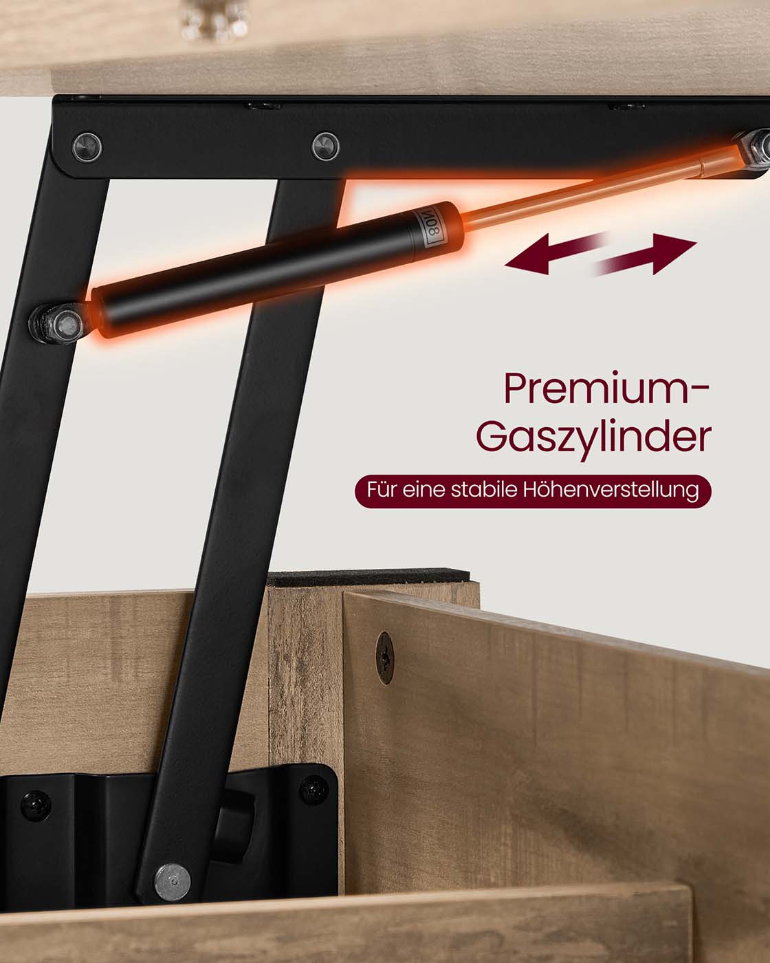 Höhenverstellbarer Couchtisch mit Schubladen und Fächern