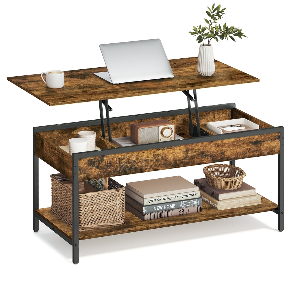 Couchtisch höhenverstellbar 50 × 100 cm mit Fach vintagebraun-tintenschwarz