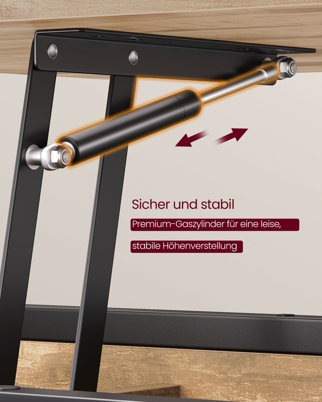Couchtisch höhenverstellbar 50 × 100 cm mit Fach kamelbraun-tintenschwarz